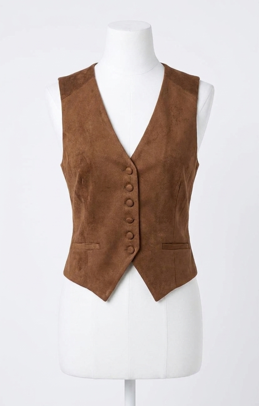 NEW ELAN monica faux suede vest in brown